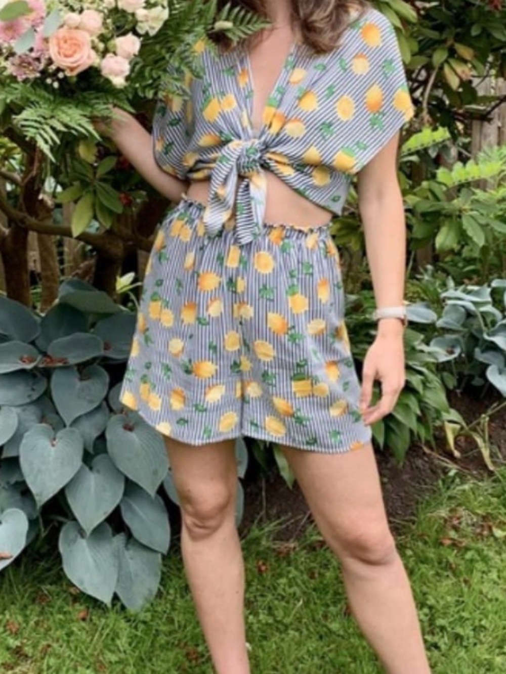 2-Piece Lemon Striped Shorts Summer Set